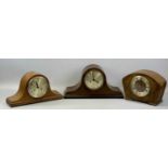 THREE MANTEL CLOCKS, early 20th century, oak cased dome top eight-day gong strike, 21cms (h),