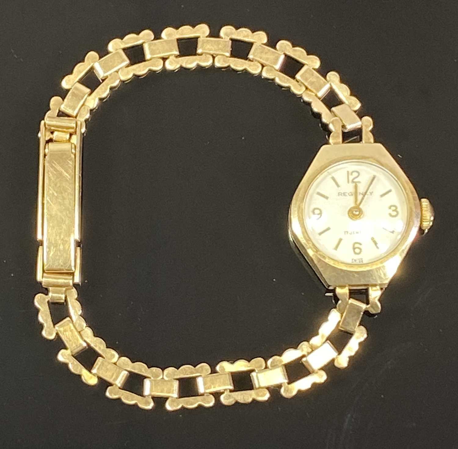 REGENCY 9CT GOLD LADY'S BRACELET WATCH, circular dial with baton hour markers and numerals at - Image 2 of 3