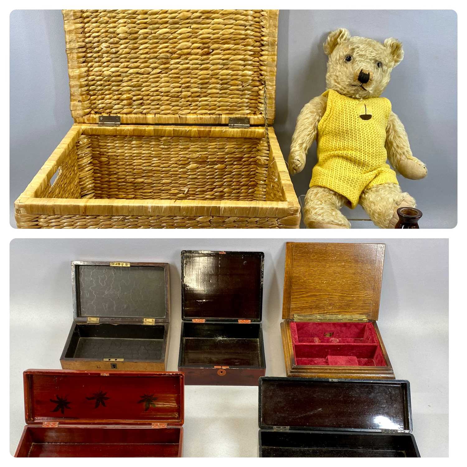 GROUP OF MIXED COLLECTABLES including a vintage Mohair teddy bear, 50cms (l), three Chinese