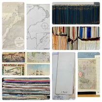 LARGE GROUP OF MIXED COLLECTABLES including vintage maps, LP records, unframed maps and charts