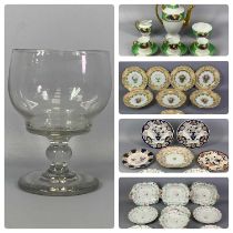 GROUP OF ENGLISH CERAMICS & GLASS including Mintons dessert-set, 19th century, moulded and gilded