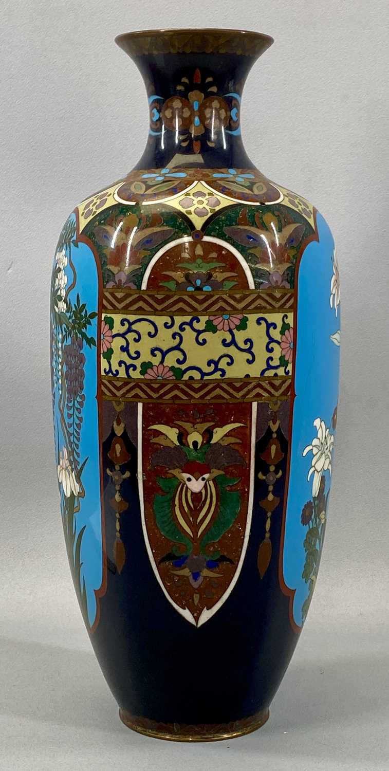 LARGE JAPANESE CLOISONNE VASE of hexagonal baluster form, with two pictorial floral panels, 47cms ( - Image 4 of 4