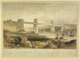 G. HAWKINS (19th century) colour engraving - The Britannia Tubular Bridge over The Menai Straits,