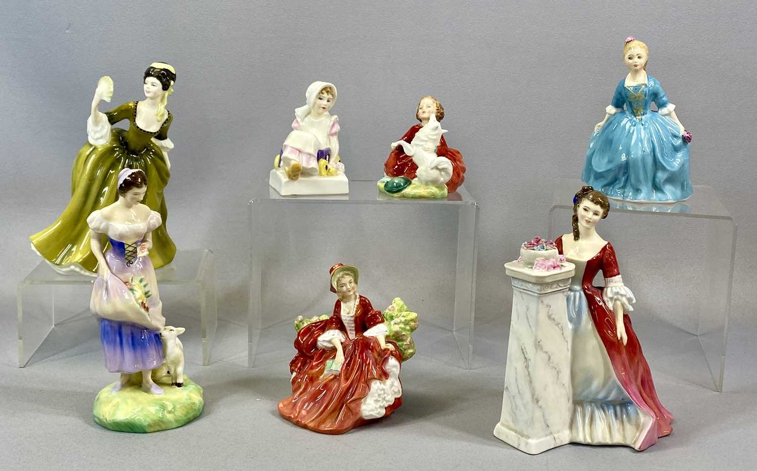 SEVEN ROYAL DOULTON FIGURES, Simone HN2378, Home Again HN2187, A Child from Williamsburg HN2154,