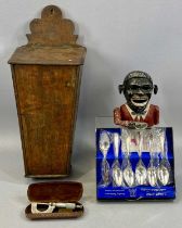 VARIOUS COLLECTABLES including 19th century oak candle box, sloping hinged cover, 48cms (h), painted