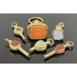VARIOUS GOLD/GOLD TONE SEALS & WATCH KEYS, hardstone set Provenance: private collection