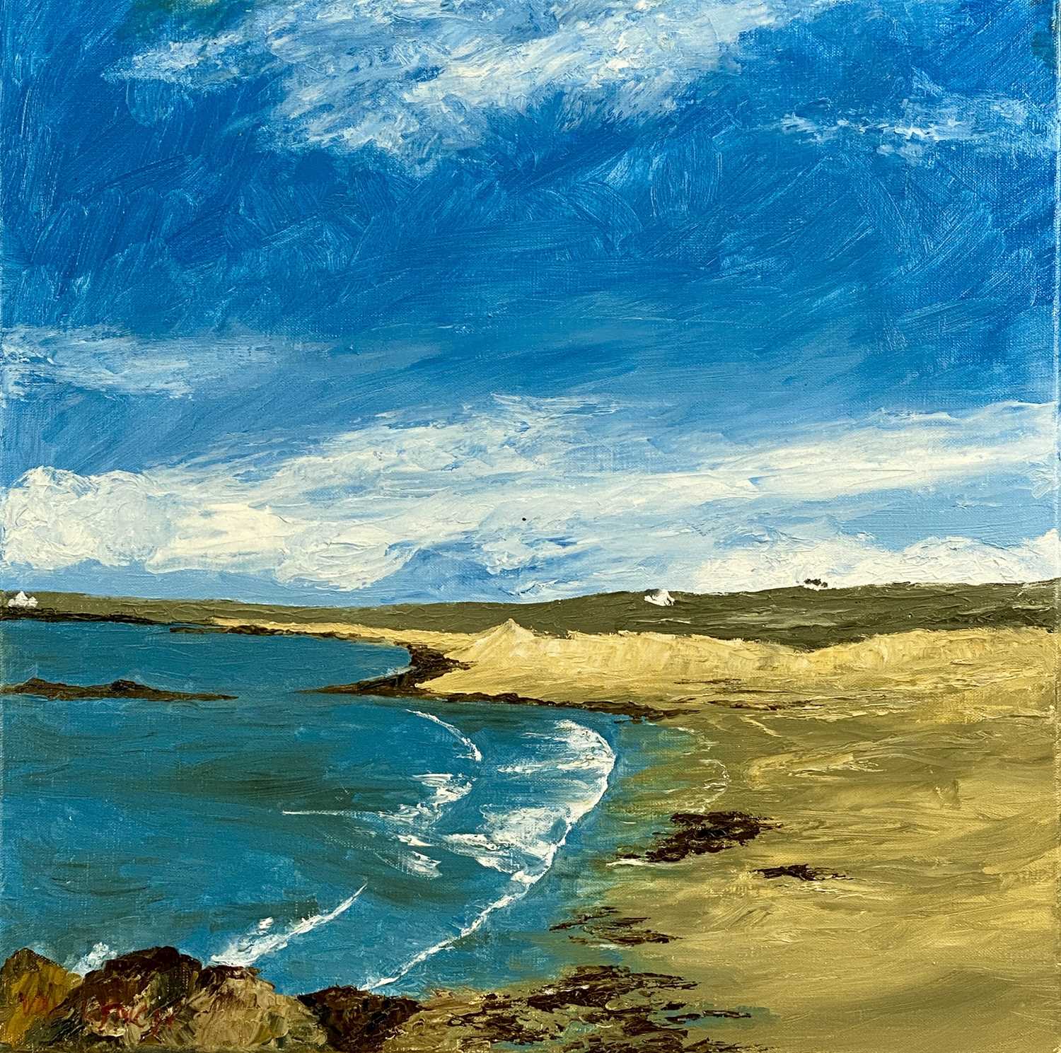 VAL LYNCH (Contemporary British) oil on canvas - entitled verso "Traith Llydan Rhosneigr Beach",