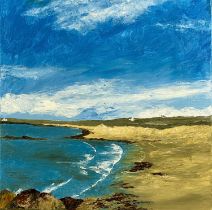 VAL LYNCH (Contemporary British) oil on canvas - entitled verso "Traith Llydan Rhosneigr Beach",