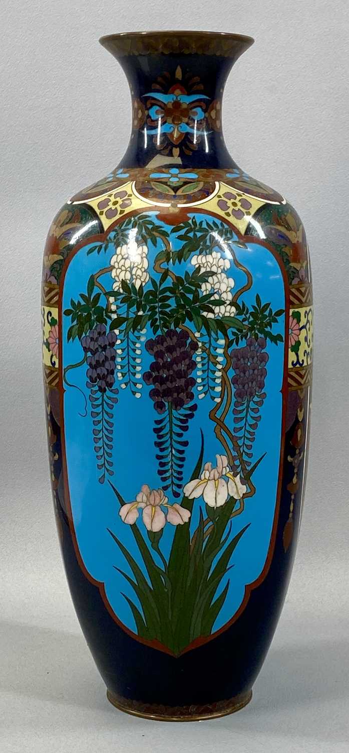 LARGE JAPANESE CLOISONNE VASE of hexagonal baluster form, with two pictorial floral panels, 47cms ( - Image 2 of 4