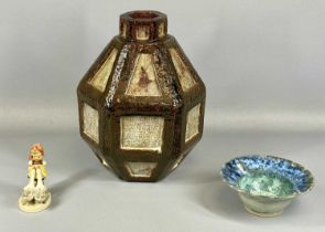 THREE CERAMICS comprising studio-vase of hexagonal form, 31cms tall, a Goebel figure and a Welsh