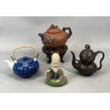 MIXED GROUP OF ORIENTAL CERAMICS including a terracotta teapot, decorated in relief with flowers and