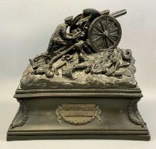 AFTER VINCENT GATTAI bronzed composite group - titled to plaque 'The Last Gunner 1914', 31 (h) x