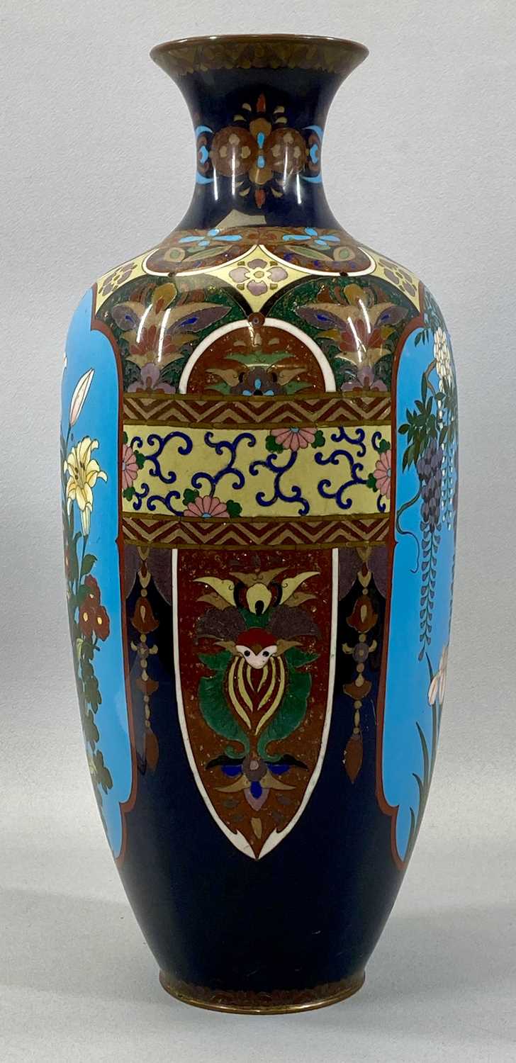 LARGE JAPANESE CLOISONNE VASE of hexagonal baluster form, with two pictorial floral panels, 47cms ( - Image 3 of 4