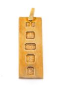 9CT GOLD INGOT PENDANT, 15.1gms Provenance: private collection Cardiff Comments: good overall, light