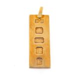 9CT GOLD INGOT PENDANT, 15.1gms Provenance: private collection Cardiff Comments: good overall, light