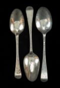 THREE GEORGE III SILVER SHELL-BACK HANOVARIAN PATTERN TABLESPOONS, Thomas Evans & George Smith III/