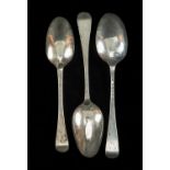 THREE GEORGE III SILVER SHELL-BACK HANOVARIAN PATTERN TABLESPOONS, Thomas Evans & George Smith III/