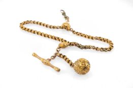 YELLOW METAL T-BAR CHAIN WITH BALL, link stamped '9C', 10.4gms Provenance: private collection