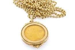 VICTORIAN GOLD HALF SOVEREIGN, 1885, young head, shield back, in 9ct gold pendant mount on 9ct