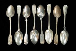 MIXED GROUP ANTIQUE SILVER FIDDLE PATTERN TABLESPOONS, 19th Century, all with handles engraved