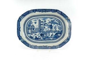 RARE LATE 18TH C. JOSHUA HEATH 'REINDEER & SEAL' PATTERN PLATTER, c. 1790, the blue transfer printed