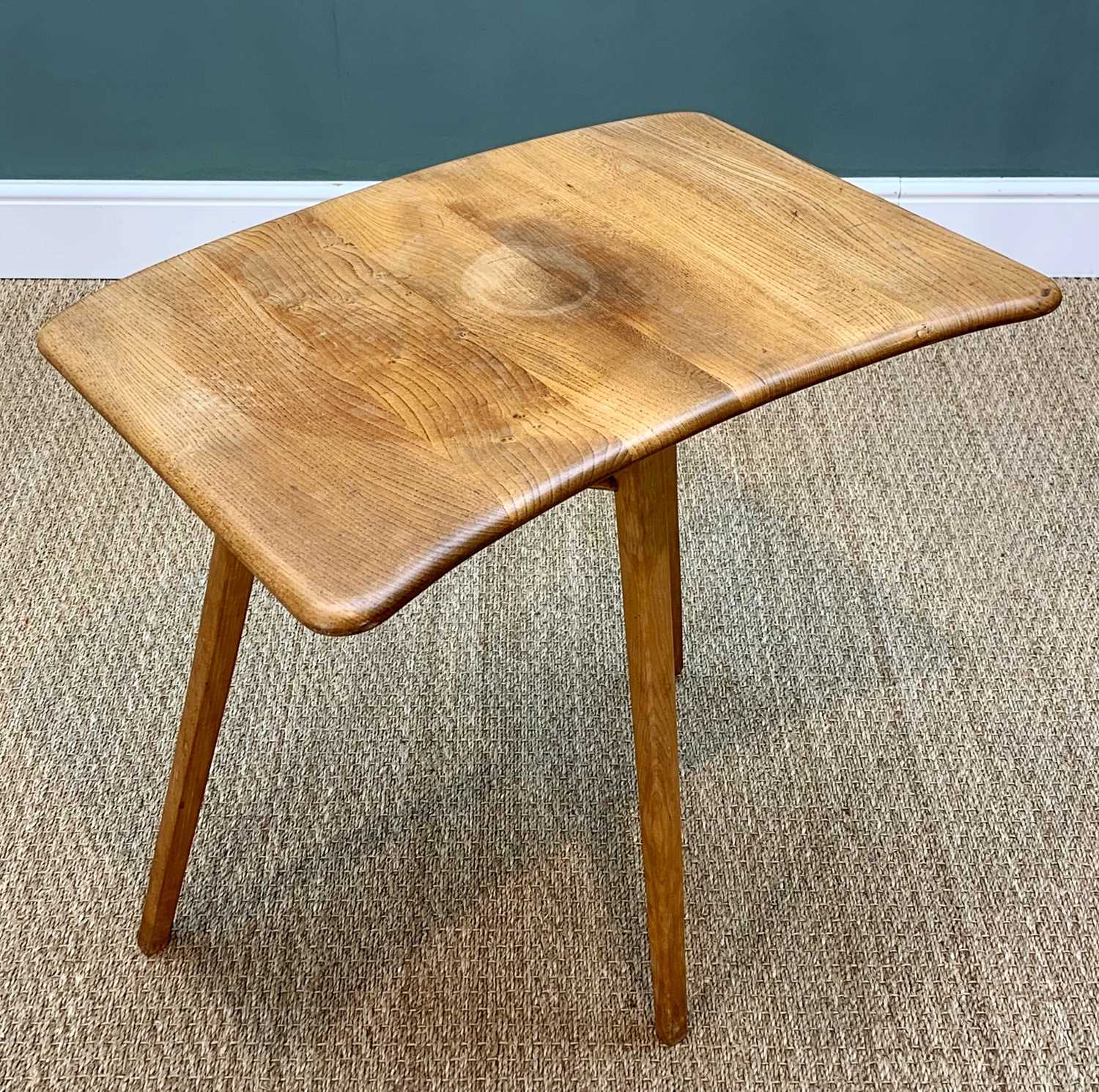 RARE MID-CENTURY ERCOL 265 END TABLE, blue lable, solid elm and beech, stand alone three-legged