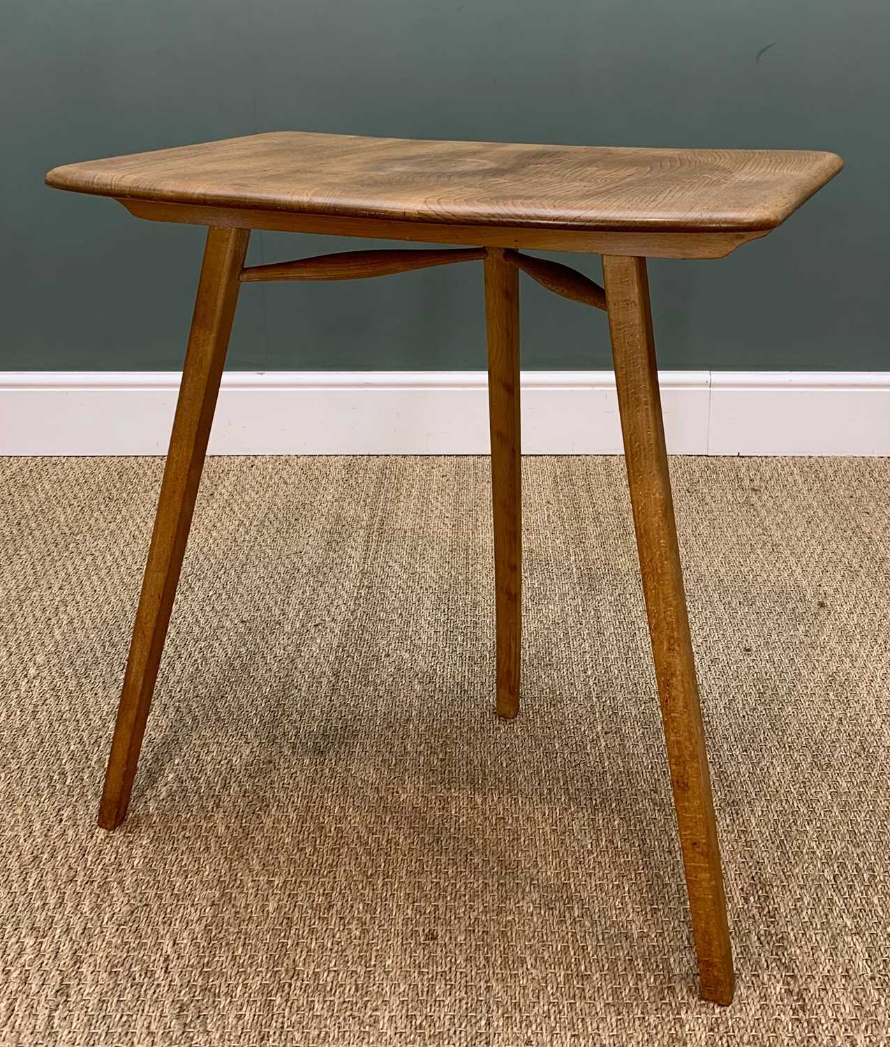 RARE MID-CENTURY ERCOL 265 END TABLE, blue lable, solid elm and beech, stand alone three-legged - Image 4 of 7
