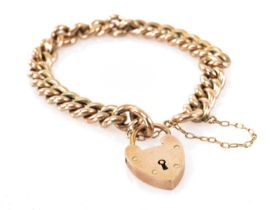 9CT ROSE GOLD CURB LINK BRACELET, heart shaped padlock, 15.3gms Provenance: private collection