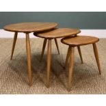 MID-CENTURY ERCOL WINDSOR 354 'PEBBLE' NEST OF TABLES, gold label, solid beech and elm Provenance: