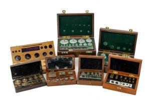 COLLECTION OF ANTIQUE LABORATORY/APOTHECARY WEIGHTS including, bakelite cased set by W. & J.