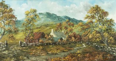 GWYNETH TOMOS (Welsh, 20th C.) oil on canvas - titled verso 'Farm, Pen y Groes, signed lower