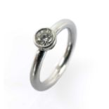 PLATINUM DIAMOND RING, the single stone measuring 0.34cts approx., signed 'Tiffany & Co', ring