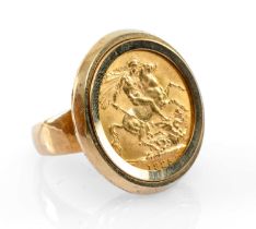 GEORGE V GOLD SOVEREIGN, 1925, in 9ct gold ring mount, ring size R, 16.7gms, in ring box Provenance: