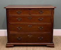 19TH CENTURY MAHOGANY CHEST, moulded top with canted angles above two short and three long graduated