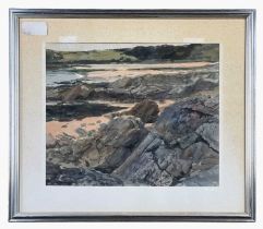 ‡ ROY ABELL watercolour - entitled verso, 'Coastline, North Wales, signed, 39.5 x 48cms