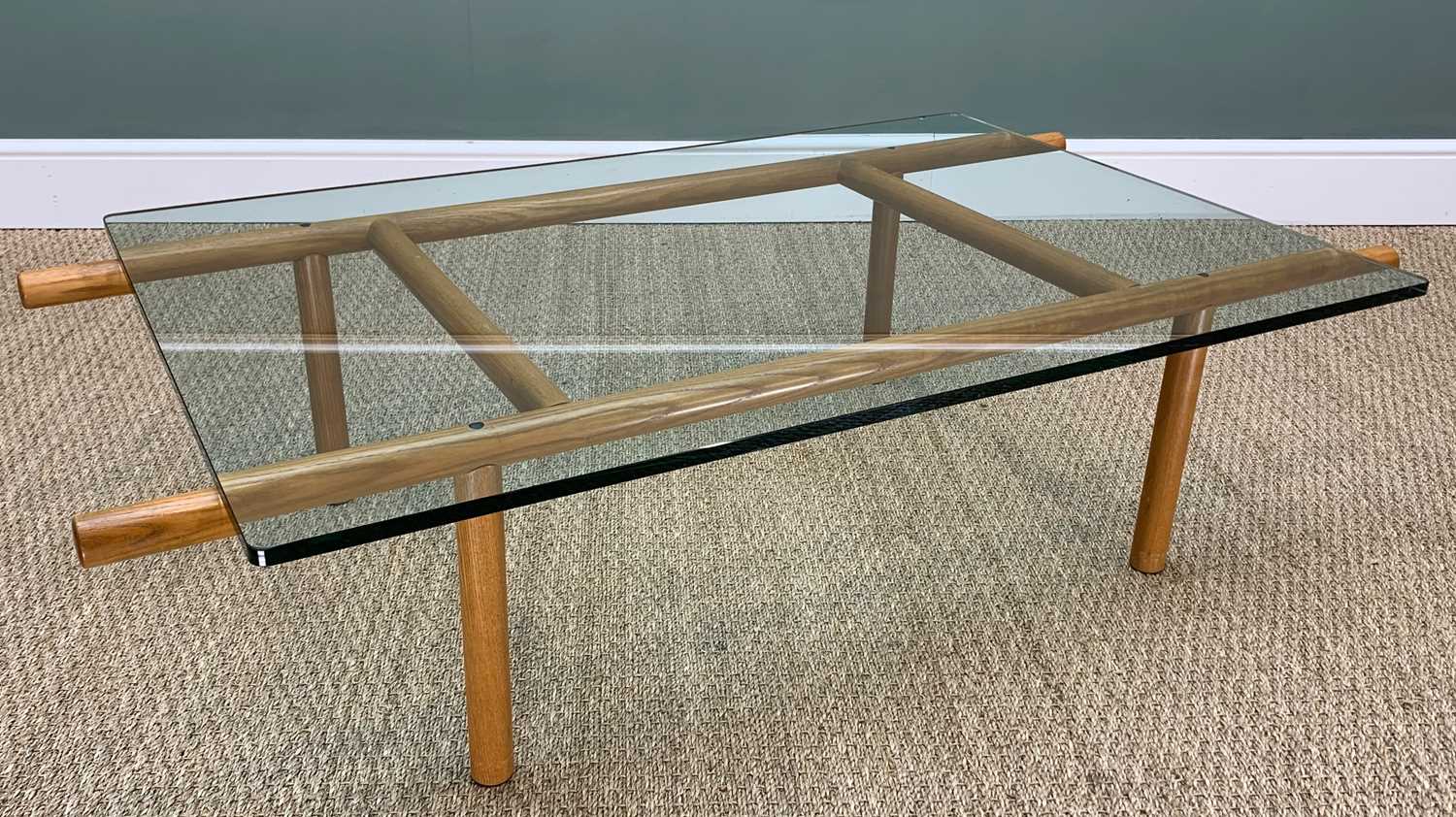 VICO MAGISTRETTI FOR CASSINA: '124 VERANDA' LIVING ROOM TABLE, designed 1983, tempered glass top,