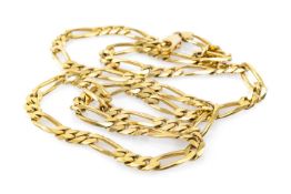 9CT GOLD FLAT CURB LINK NECKLACE, 65.5cms long, 42.9gms, in Albemarle & Bond Ltd jewellery box