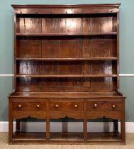 19TH C. SOUTH WALES OAK DRESSER, boarded back, three frieze drawers with pot board base,, 212 (h)