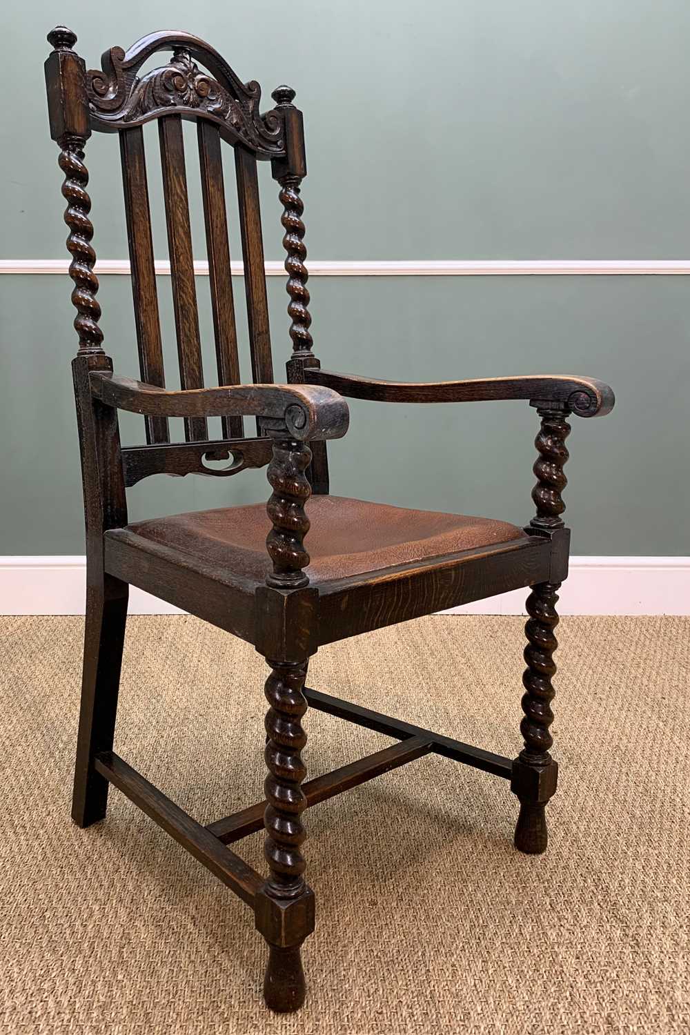 COLLECTION OF ANTIQUE CHAIRS including, mahogany horseshoe chair, oak ladderback, Jacobean style oak - Image 5 of 8