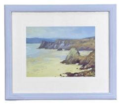 ‡ GARETH THOMAS facsimile print - entitled verso, 'Above Three Cliffs', printed signature, 18 x