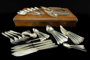 SILVER PART CANTEEN & ASSORTED SILVER FLATWARE, canteen with 'H' initialled handles and comprising 6