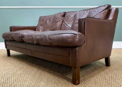 MID-CENTURY DANISH TWO SEATER SOFA, chocolate brown cowhide leather, 70 (h) x 150 (w) x 80cms (d),