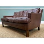 MID-CENTURY DANISH TWO SEATER SOFA, chocolate brown cowhide leather, 70 (h) x 150 (w) x 80cms (d),