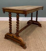 VICTORIAN WALNUT & ROSEWOOD CROSSBANDED CENTRE TABLE, turned finials, reel moulded frieze edge, twin