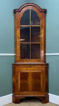 QUEEN ANNE STYLE BURR WALNUT STANDING CORNER CABINET, glazed panelled door above cupboard, 200 (