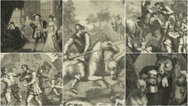 FIVE VARIOUS ENGRAVINGS, later impressions, including three depicting scenes from Don Quixote,