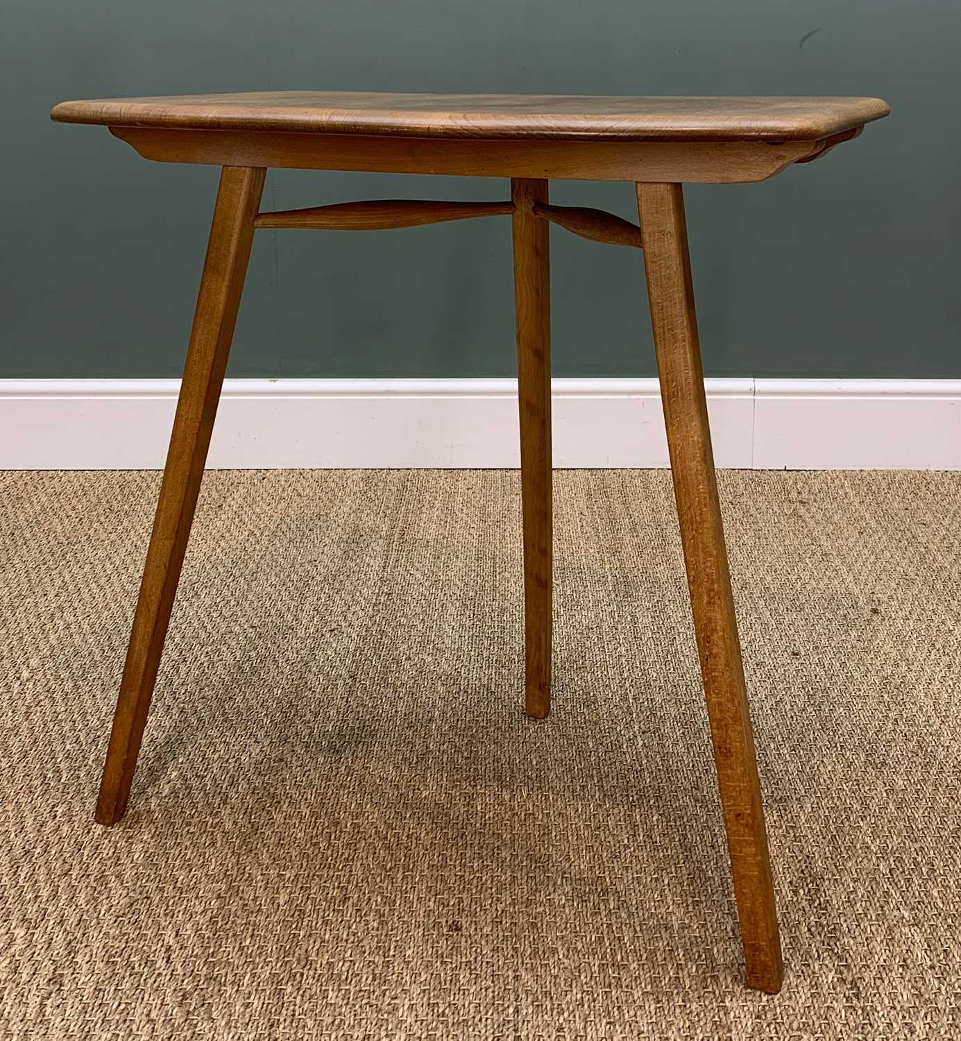 RARE MID-CENTURY ERCOL 265 END TABLE, blue lable, solid elm and beech, stand alone three-legged - Image 2 of 7