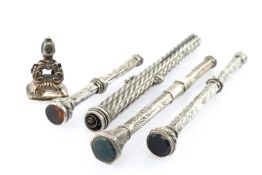 SILVER COLLECTABLES including two white metal propelling pencils with gem terminals, smaller