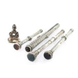 SILVER COLLECTABLES including two white metal propelling pencils with gem terminals, smaller