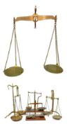 COLLECTION OF LARGE BRASS BALANCE SCALES including, large hanging Standard balance scales stamped '